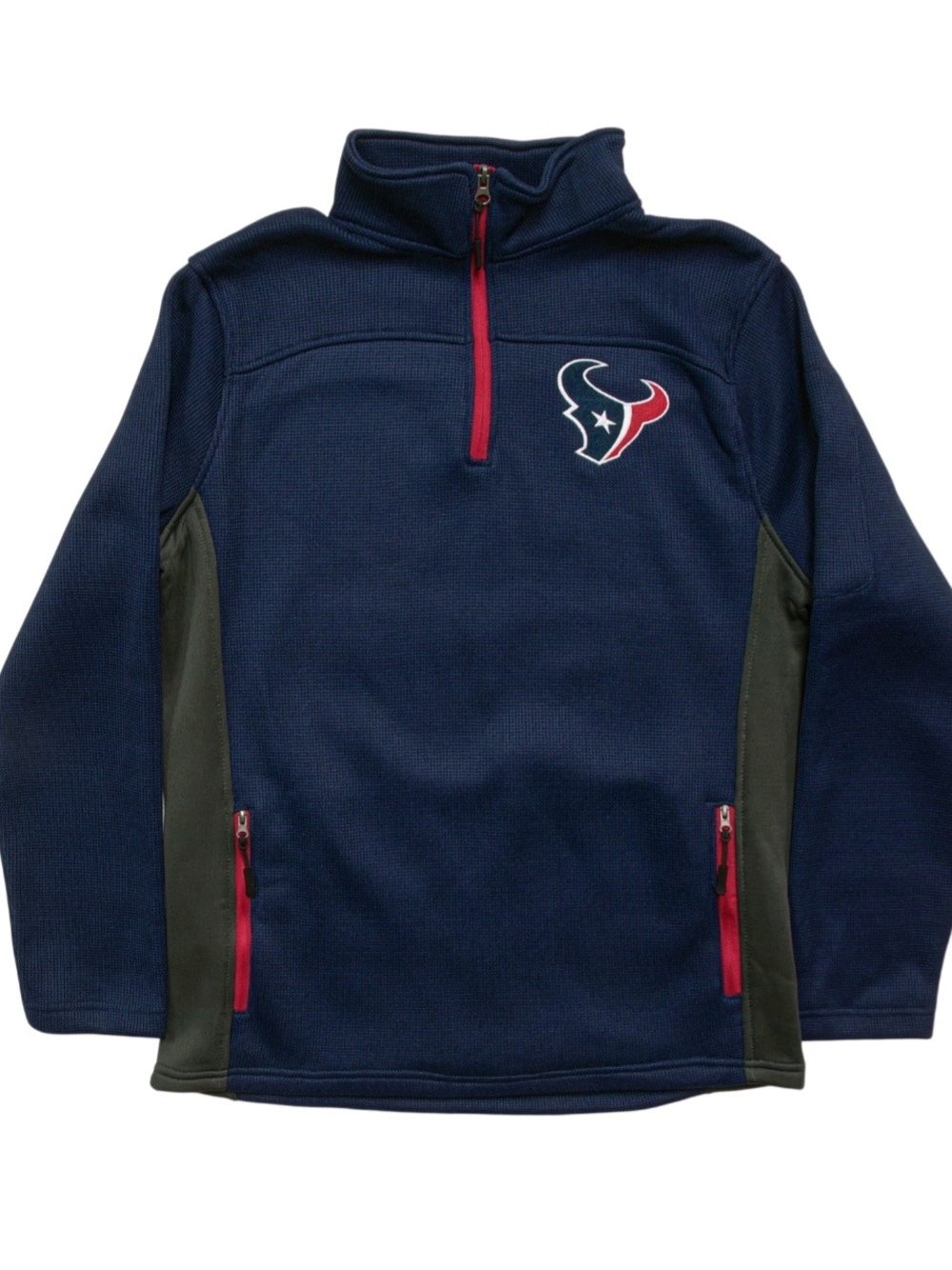 NFL Houston Texans Waffle Knit Quarter Zip Pullover Blue Gray Red Accent NWT MED